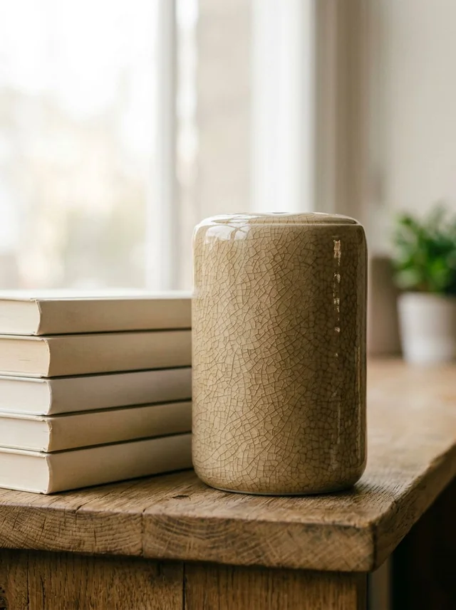 Nano Banana 2: Same smart speaker from the reference re-rendered as a glazed ceramic piece with kiln crac