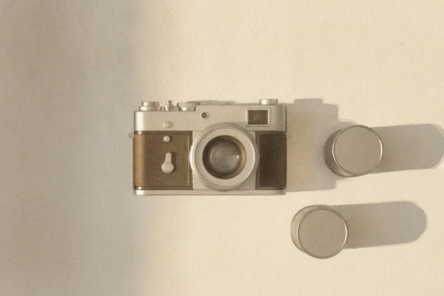 Nano Banana: The same vintage camera flat lay from the reference transformed into a loose watercolor il