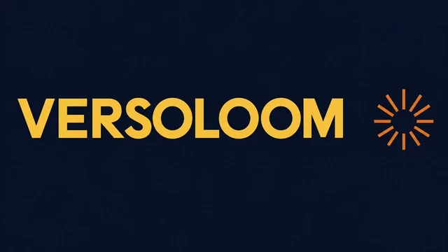 GPT Image 2.5 Flare: Wide web banner for an invented studio brand "VERSOLOOM", oversized clean sans headline on
