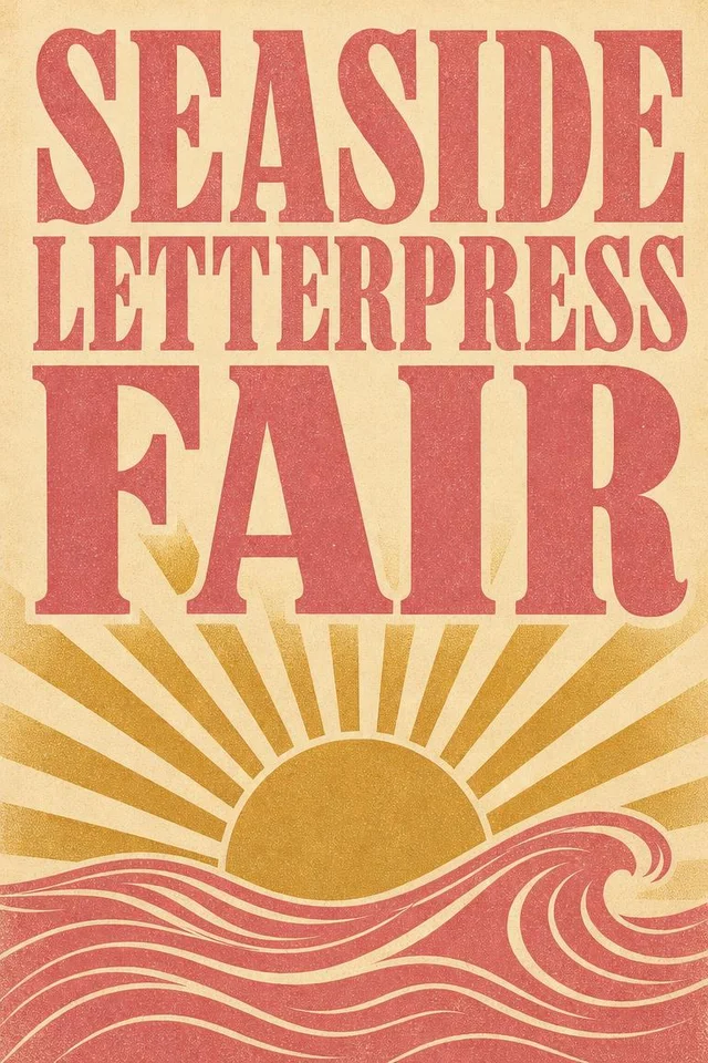 GPT Image 2: Vintage travel poster for a coastal letterpress festival, large legible display headline r