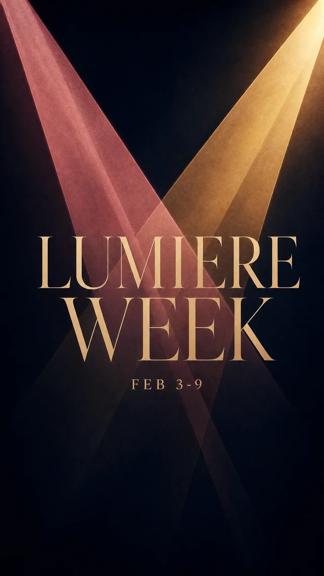 GPT Image 2: Film-festival style poster for an invented event "LUMIERE WEEK", large elegant serif title