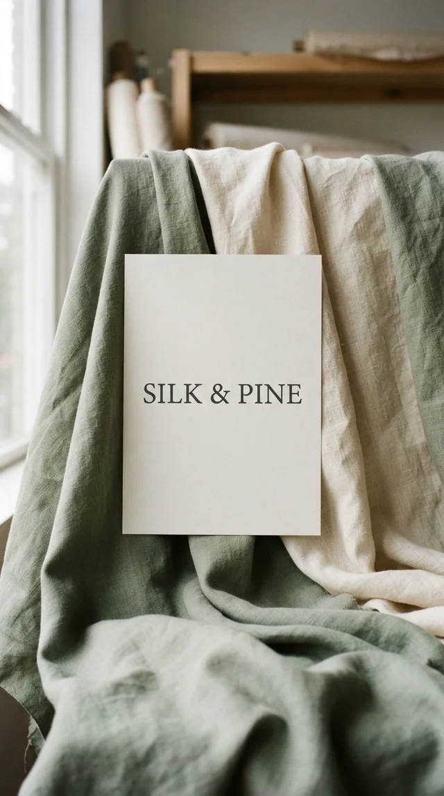 Nano Banana 2 Lite: Fabric brand poster "SILK & PINE" in clean serif over draped linen folds in sage and cream