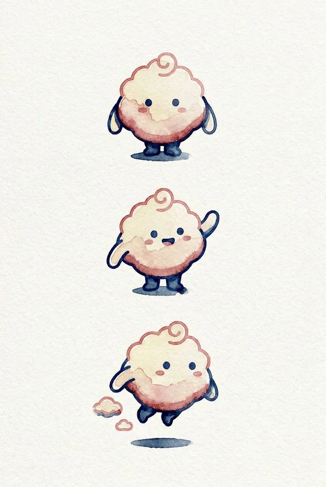 Nano Banana Pro: Keep the exact same three-pose cloud mascot design from the reference, re-rendered in loos