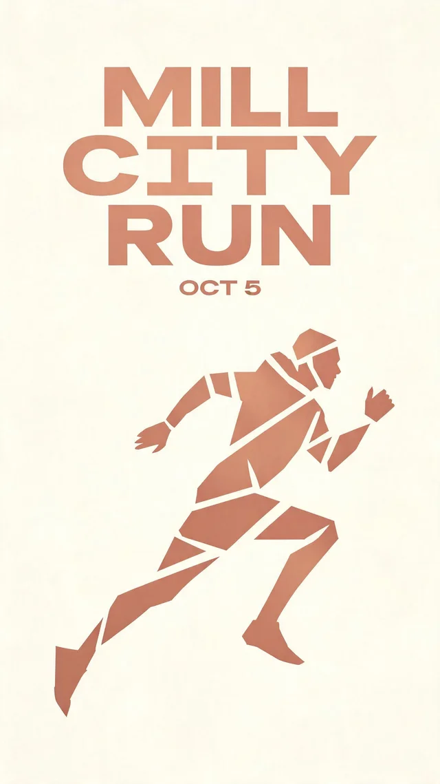 Seedream 5 Lite: Marathon poster for an invented city event "MILL CITY RUN" and small "OCT 5", dynamic diag