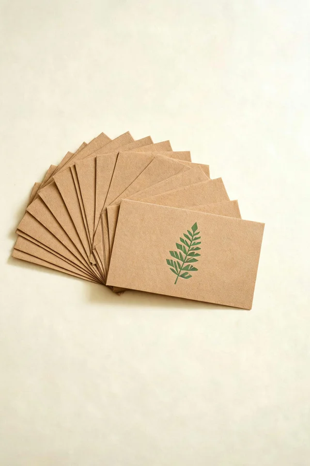 Seedream 5 Lite: Stationery brand mockup: blank business cards fanned on a cream desk, one card shows a sma