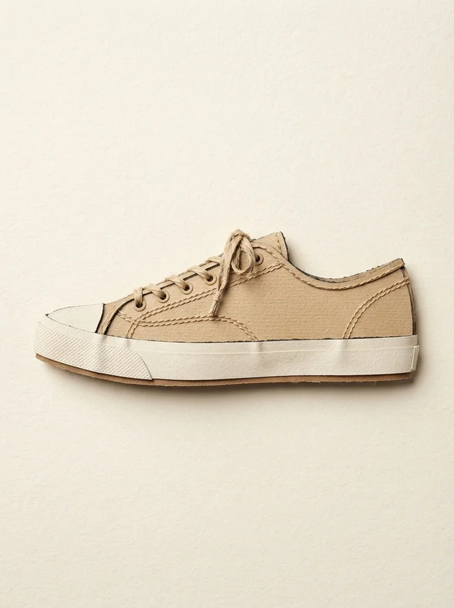 Nano Banana 2 Lite: Same canvas sneaker from the reference re-made as layered papercraft collage with visible 