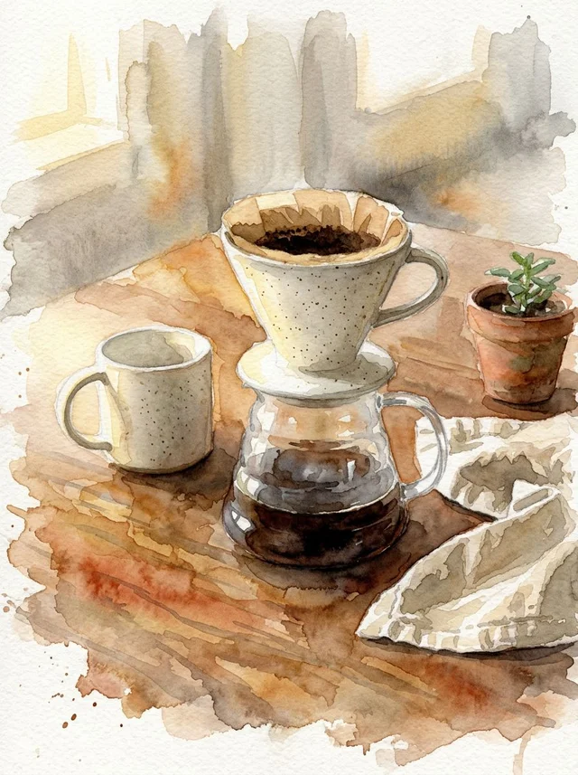 Nano Banana 2.1: Keep the same ceramic pour-over set, table and morning light from the reference, but re-re