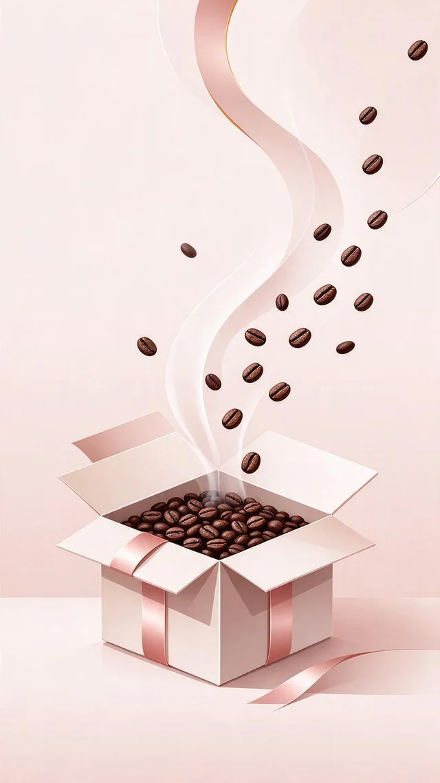 Seedream 5 Flash: Vertical social-media background art: flat illustration of a coffee subscription box openi
