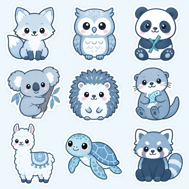 GPT Image 2.5 Flare: Keep the same nine-animal sticker grid from the reference, but recolor the whole set into 
