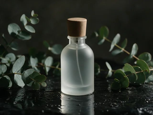 Seedream 5 Pro: Place the frosted bottle from the reference on a wet black stone surface with soft reflect