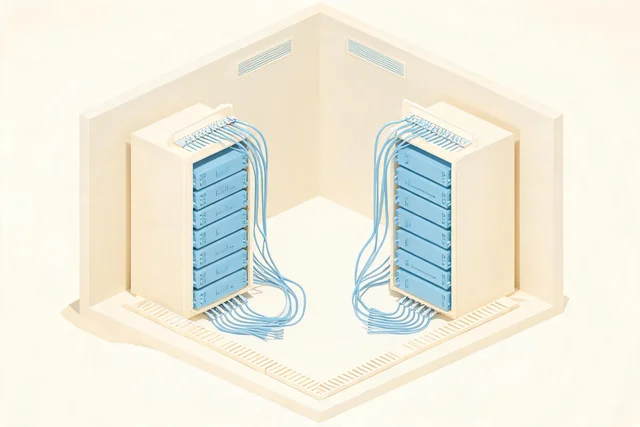 Seedream 5 Lite: Clean isometric diagram of a tiny server room in cross-section, neat cable lines, soft blu